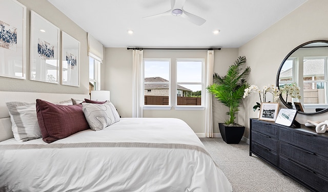 116 Alistair Dr, Georgetown, TX 78633 - bedroom featuring carpet floors, recessed lighting, baseboards, and ceiling fan