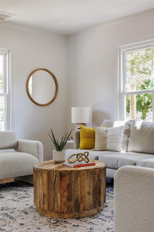 5306 Harmon Ave, Austin, TX 78751 - living room featuring ornamental molding