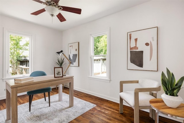 5306 Harmon Ave, Austin, TX 78751 - office featuring plenty of natural light, a ceiling fan, and dark wood finished floors