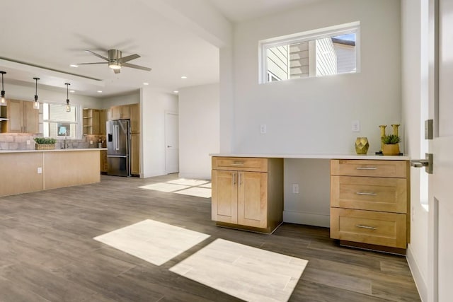 4300 Mansfield Dam Rd Unit 1231, Austin, TX 78734 - kitchen featuring high end fridge, ceiling fan, dark wood-type flooring, light countertops, and recessed lighting