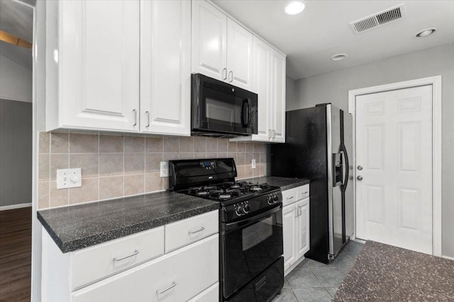 12103 Wycliff Ln, Austin, TX 78727 - kitchen featuring black appliances, white cabinets, decorative backsplash, and recessed lighting