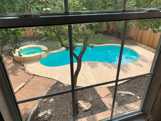 1813 Country Squire Dr, Cedar Park, TX 78613 - view of swimming pool with a pool with connected hot tub, a fenced backyard, and a patio