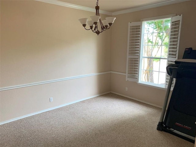 1813 Country Squire Dr, Cedar Park, TX 78613 - unfurnished dining area with a chandelier, carpet flooring, plenty of natural light, and crown molding