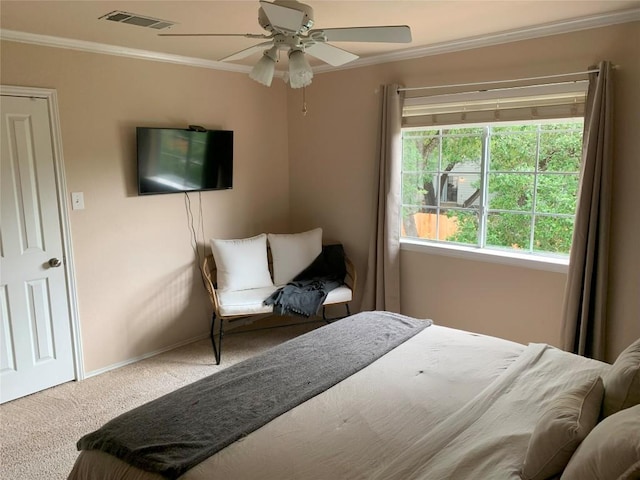 1813 Country Squire Dr, Cedar Park, TX 78613 - carpeted bedroom with crown molding, baseboards, and a ceiling fan