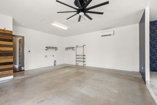 25036 River Rd, Spicewood, TX 78669 - garage featuring ceiling fan and a wall mounted air conditioner