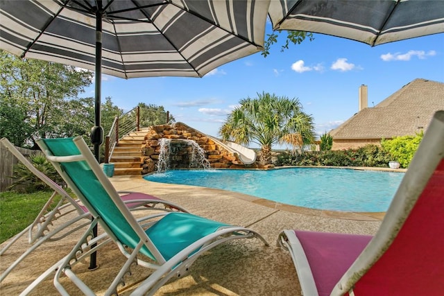 405 Mirafield Ln, Austin, TX 78737 - outdoor pool featuring stairway and a patio area