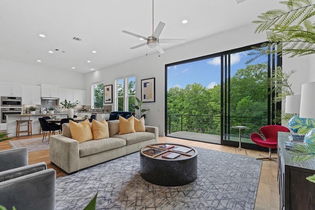 5324 Agatha Cir, Austin, TX 78724 - living area with light wood-style flooring, recessed lighting, and ceiling fan