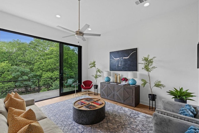 5324 Agatha Cir, Austin, TX 78724 - living area featuring a ceiling fan, wood finished floors, and recessed lighting