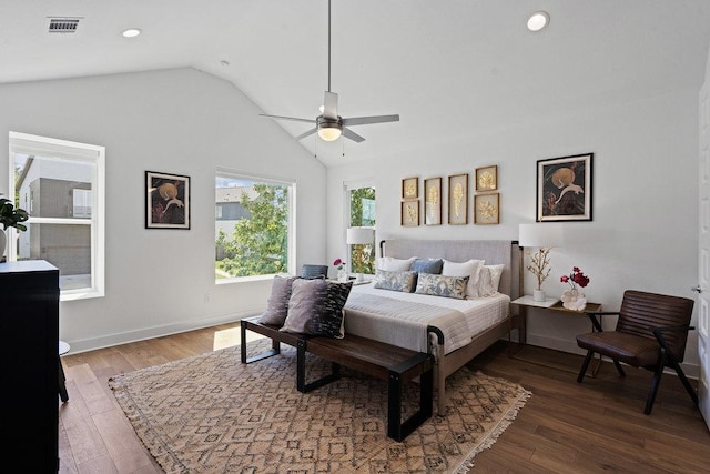 5324 Agatha Cir, Austin, TX 78724 - bedroom with vaulted ceiling, hardwood / wood-style flooring, recessed lighting, baseboards, and ceiling fan
