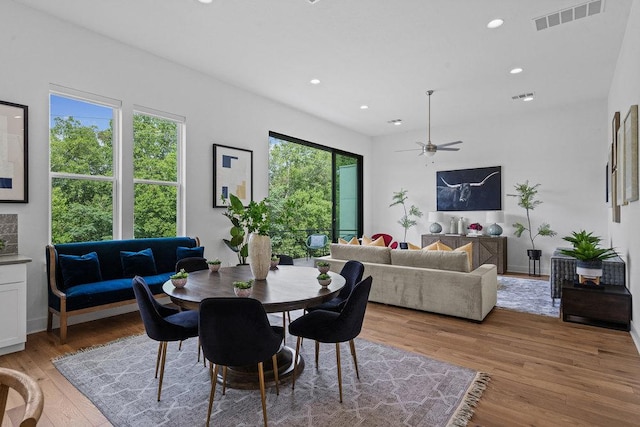 5324 Agatha Cir, Austin, TX 78724 - dining room featuring light wood finished floors, ceiling fan, and recessed lighting