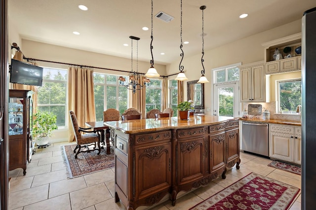 1607 The High Rd, Austin, TX 78746 - kitchen with dishwasher, cream cabinets, recessed lighting, a center island, and a sink