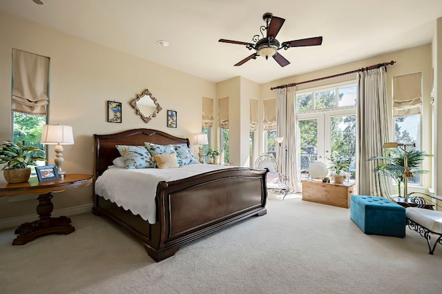 1607 The High Rd, Austin, TX 78746 - bedroom with access to outside, carpet, ceiling fan, and french doors