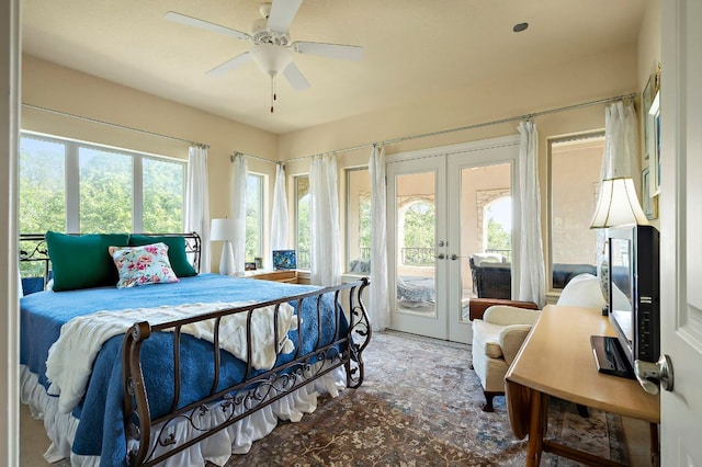 1607 The High Rd, Austin, TX 78746 - bedroom with french doors, access to exterior, and ceiling fan