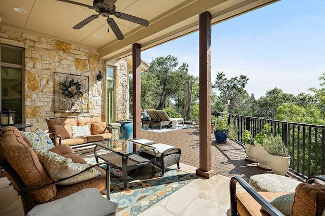 1607 The High Rd, Austin, TX 78746 - view of patio / terrace featuring an outdoor living space and a ceiling fan