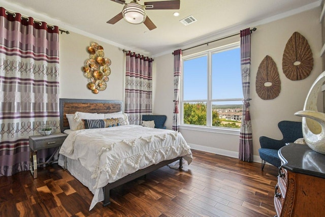 2329 Sandorna Ct, Leander, TX 78641 - bedroom featuring ornamental molding, wood finished floors, and a ceiling fan