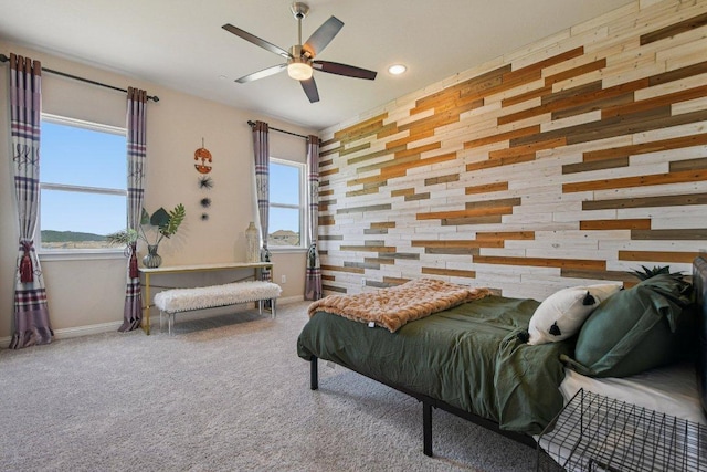 2329 Sandorna Ct, Leander, TX 78641 - bedroom featuring wood walls, carpet floors, and recessed lighting