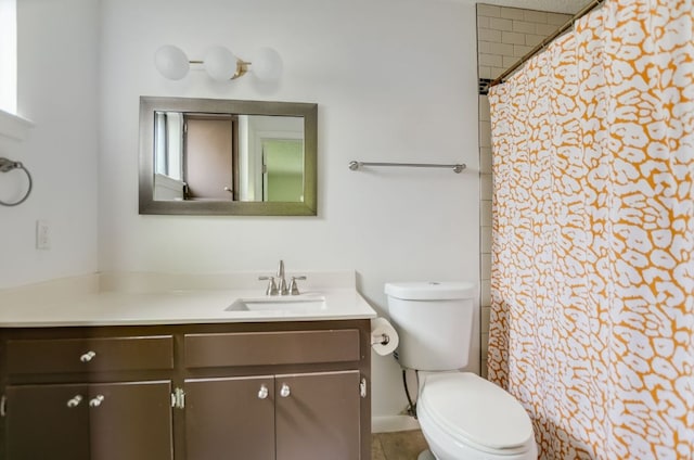7000 Shadywood Dr, Austin, TX 78745 - full bathroom with vanity, curtained shower, and tile patterned flooring