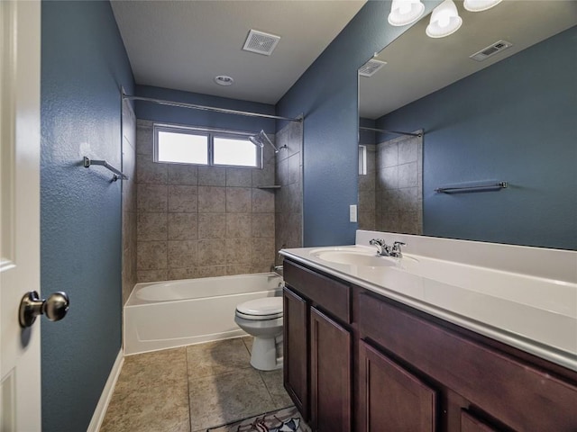 1501 Daylily Loop, Georgetown, TX 78626 - bathroom with toilet, shower / washtub combination, vanity, baseboards, and tile patterned floors