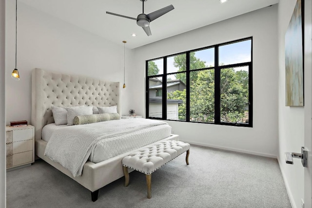 2312 Pruett St, Austin, TX 78703 - bedroom with carpet, baseboards, recessed lighting, and ceiling fan