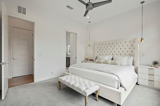 2312 Pruett St, Austin, TX 78703 - bedroom featuring carpet, ensuite bath, baseboards, a ceiling fan, and recessed lighting