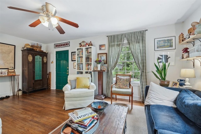 3003 Dancy St, Austin, TX 78722 - living room with a ceiling fan and wood finished floors