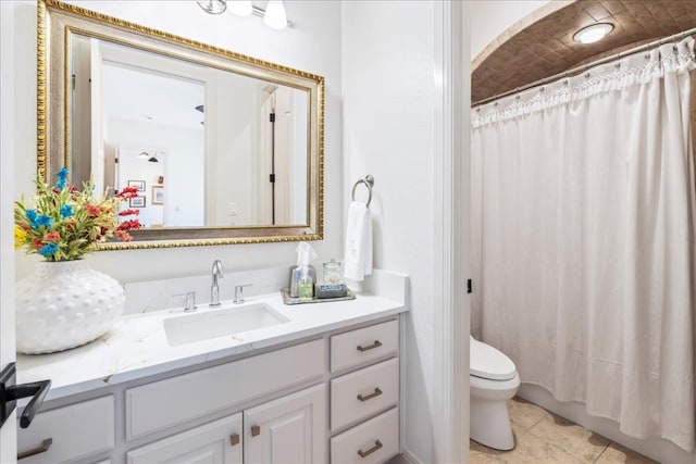 213 Black Wolf Run, Austin, TX 78738 - full bathroom featuring vanity, tile patterned flooring, and a shower with curtain