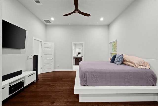 2807 Del Curto Rd Unit G, Austin, TX 78704 - bedroom with a high ceiling, wood finished floors, recessed lighting, and ceiling fan