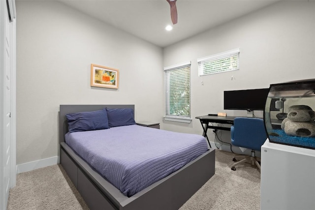 2807 Del Curto Rd Unit G, Austin, TX 78704 - bedroom featuring carpet flooring, an office area, recessed lighting, and a ceiling fan