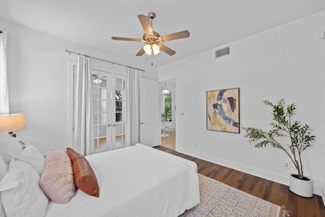 2216 Thornton Rd Unit 221, Austin, TX 78704 - bedroom with wood finished floors, french doors, baseboards, and ceiling fan