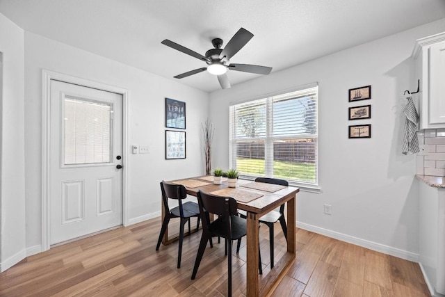 2545 Belle Hubbard Trl, Belton, TX 76513 - dining space with light wood finished floors, baseboards, and ceiling fan