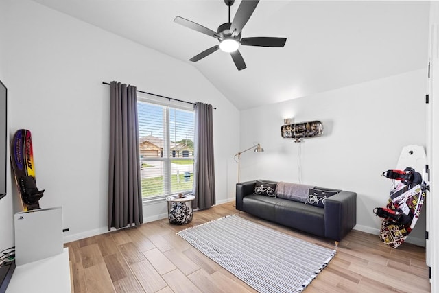 2545 Belle Hubbard Trl, Belton, TX 76513 - living room with lofted ceiling, light wood-type flooring, a ceiling fan, and baseboards