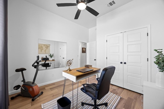2545 Belle Hubbard Trl, Belton, TX 76513 - office featuring wood finished floors and a ceiling fan