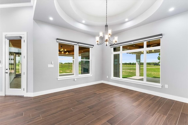 178 Balch Rd, Elgin, TX 78621 - spare room featuring a chandelier, plenty of natural light, dark wood-type flooring, and recessed lighting
