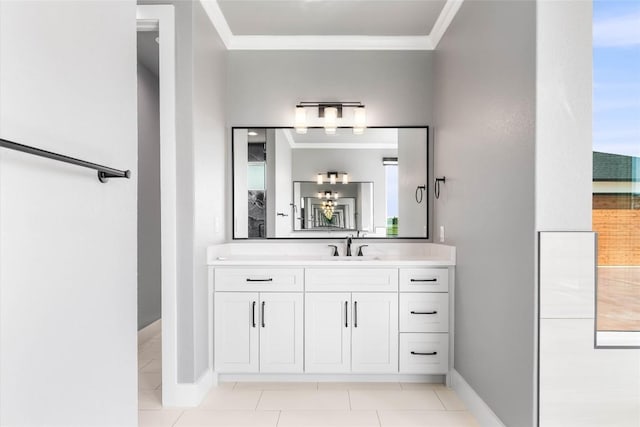 178 Balch Rd, Elgin, TX 78621 - bathroom with crown molding, vanity, and tile patterned floors