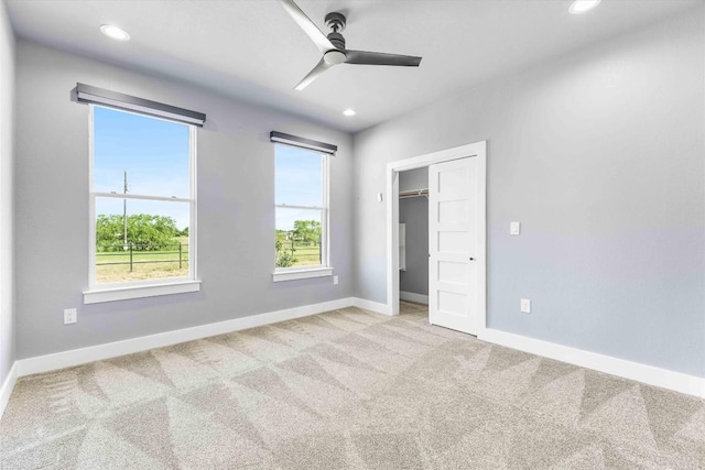 178 Balch Rd, Elgin, TX 78621 - unfurnished bedroom with carpet flooring, recessed lighting, baseboards, a closet, and a ceiling fan