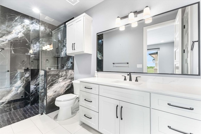 178 Balch Rd, Elgin, TX 78621 - bathroom with vanity, a marble finish shower, and tile patterned flooring