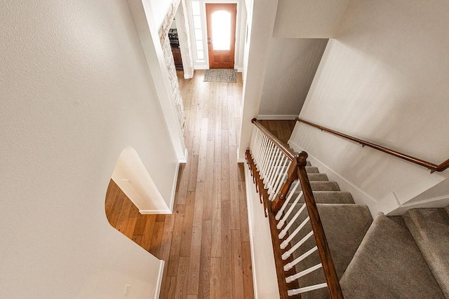 110 Saint Richie Ln, Austin, TX 78737 - staircase with hardwood / wood-style flooring and baseboards