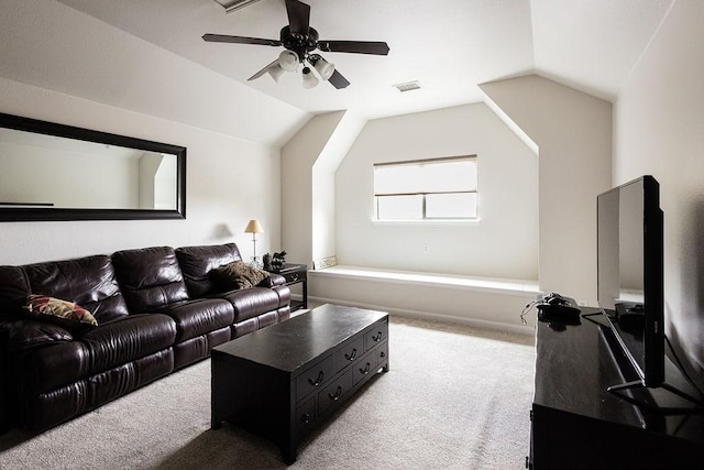 110 Saint Richie Ln, Austin, TX 78737 - living area featuring light colored carpet, a ceiling fan, and lofted ceiling