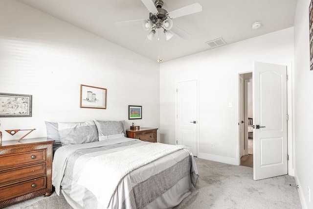 110 Saint Richie Ln, Austin, TX 78737 - carpeted bedroom featuring lofted ceiling, baseboards, and a ceiling fan