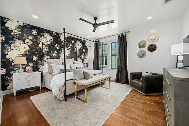 1712 Hartford Rd, Austin, TX 78703 - bedroom featuring wood finished floors, ceiling fan, and recessed lighting
