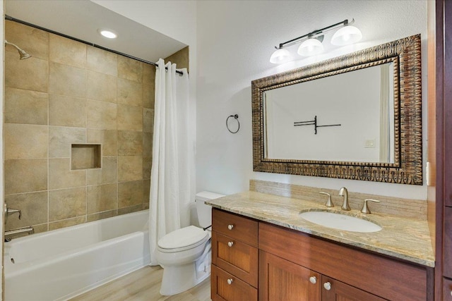 1101 Sprague Ln, West Lake Hills, TX 78746 - full bathroom with toilet, shower / bath combo with shower curtain, and vanity