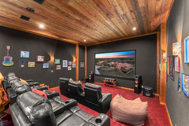 281 Cedar Mountain Dr, Marble Falls, TX 78654 - carpeted cinema room with wood ceiling and recessed lighting