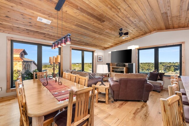 281 Cedar Mountain Dr, Marble Falls, TX 78654 - dining area with light wood-type flooring, vaulted ceiling, healthy amount of natural light, and wood ceiling