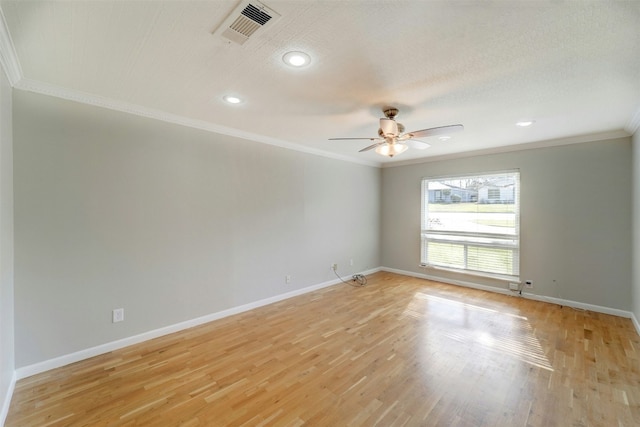 4020 Far W Blvd, Austin, TX 78731 - empty room featuring crown molding, ceiling fan, light wood-style floors, and recessed lighting