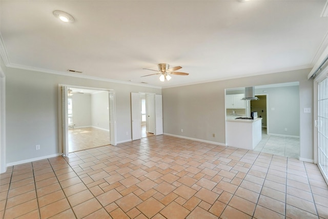 4020 Far W Blvd, Austin, TX 78731 - empty room featuring ceiling fan, ornamental molding, light tile patterned floors, and healthy amount of natural light