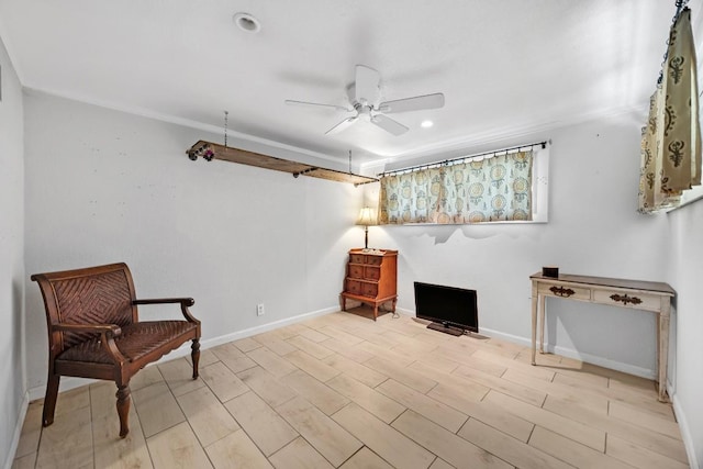217 S Wilson St, San Marcos, TX 78666 - sitting room with a ceiling fan, wood finished floors, and recessed lighting