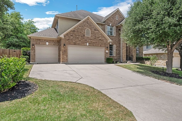 12709 Pinto Chase Ct, Austin, TX 78732 - traditional-style house featuring concrete driveway, a garage, roof with shingles, and brick siding