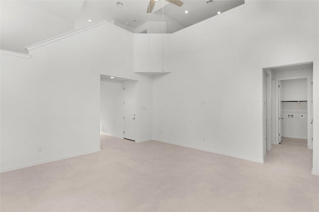 2705 Sage Ranch Dr Unit 20, Leander, TX 78641 - spare room with a towering ceiling, ceiling fan, and recessed lighting