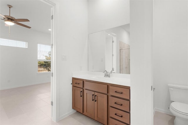 2705 Sage Ranch Dr Unit 20, Leander, TX 78641 - full bathroom featuring a ceiling fan, vanity, and a stall shower