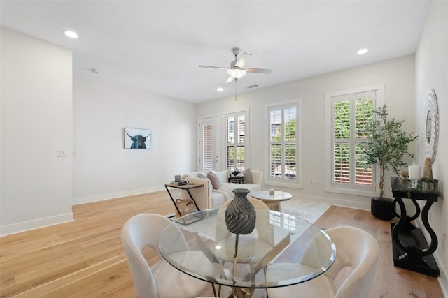 2520 Bluebonnet Ln Unit 58, Austin, TX 78704 - dining area with ceiling fan, light wood finished floors, and recessed lighting